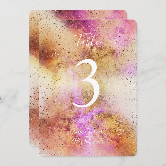 Acuarela de cielo dorado y rosa | Tarjetas de núme (Anverso / Reverso)