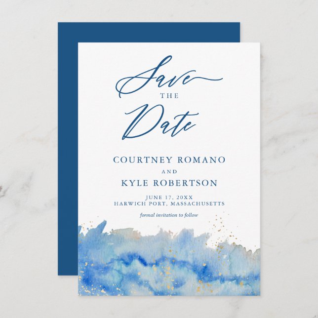 Acuarela De Elegancia Costera Guardar La Tarjeta D (Anverso / Reverso)