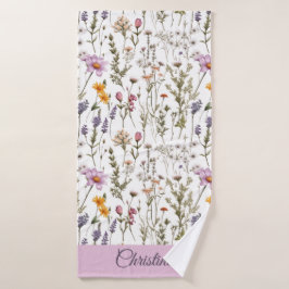 Acuarela de flor silvestre morada rosa con nombre 