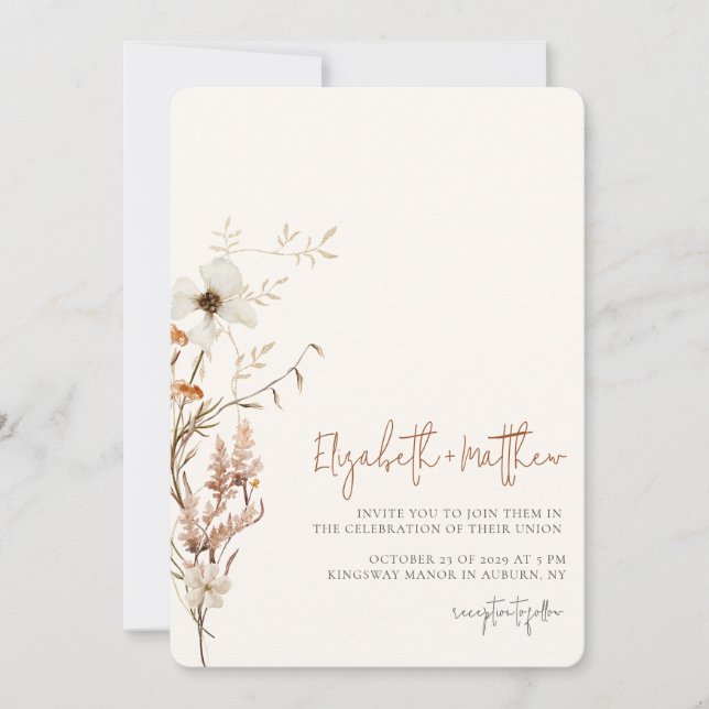 Acuarela de flores silvestres Invitación a la boda (Anverso)