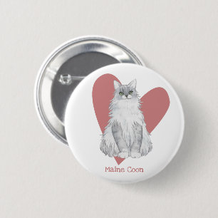 Acuarela de gato Maine Coon botón Corazón rosa Kit