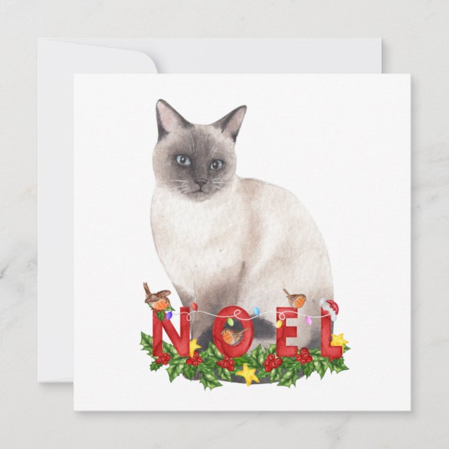 Acuarela de gato siamesa para navidades (Anverso)