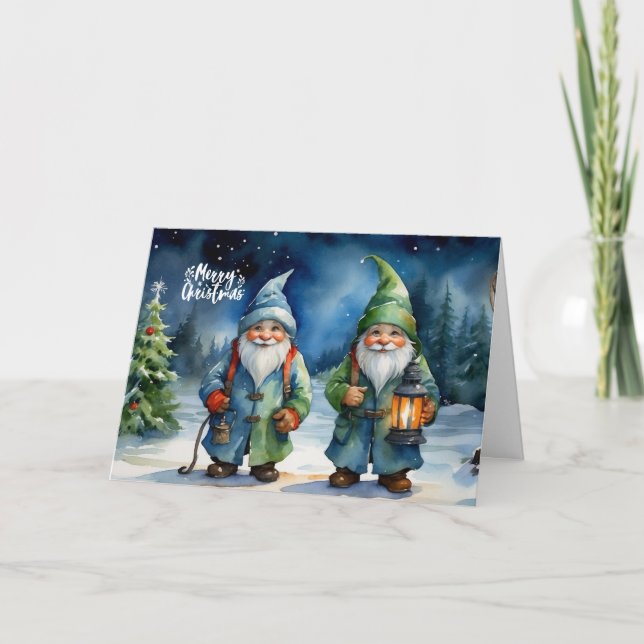 Acuarela de gnomos del bosque en Navidad  (Anverso)