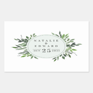 acuarela de hoja floral boda pegatinas de nombres