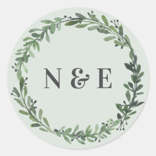 acuarela de hoja floral boda pegatinas de nombres