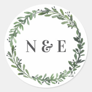 acuarela de hoja floral boda pegatinas de nombres
