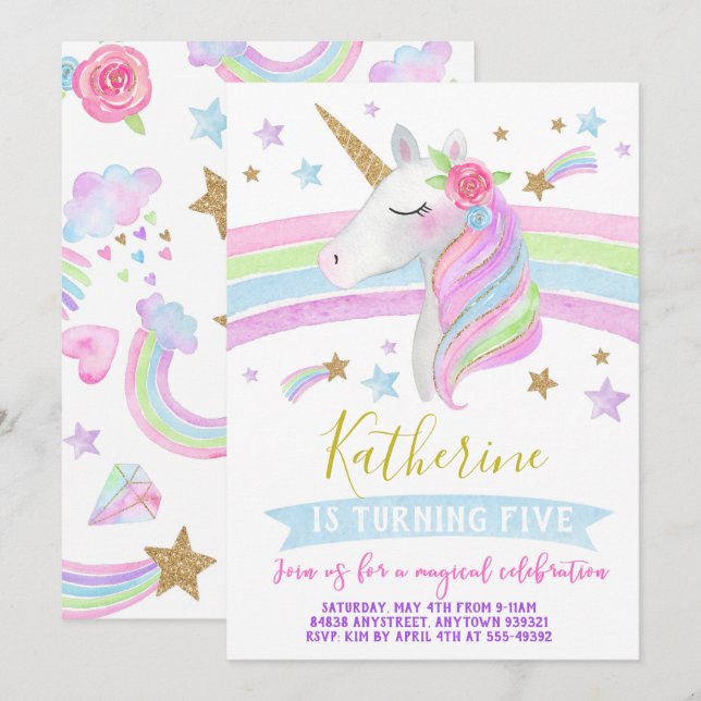 Acuarela de la invitación del cumpleaños de los (Anverso / Reverso)