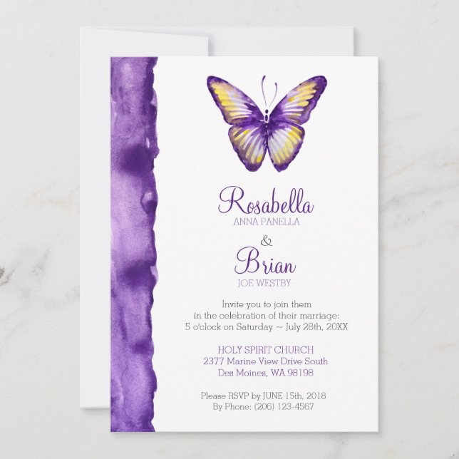 Acuarela de la púrpura de las invitaciones de la (Anverso)
