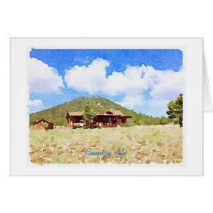 Acuarela de las cabinas de la vida en el campo