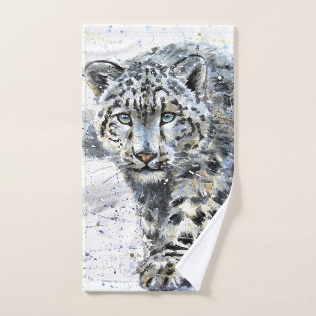 Acuarela De Leopardo De Nieve (Toalla de mano)
