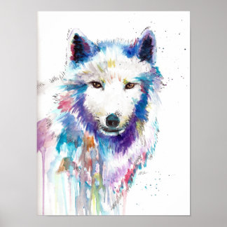acuarela de lobo e impresión de tinta