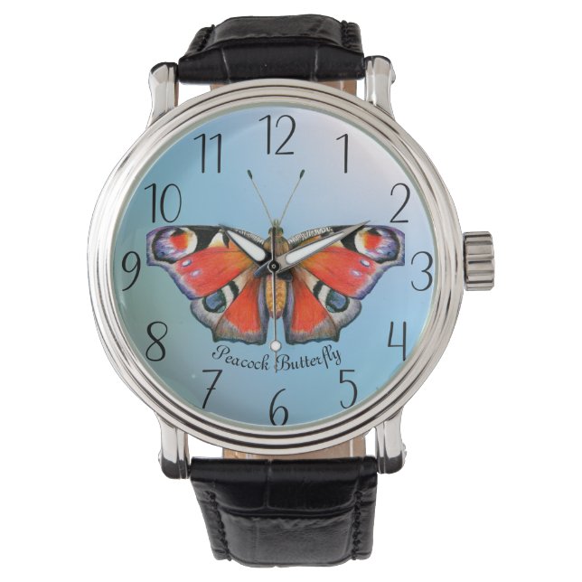 Acuarela de mariposa pavo real Reloj de pared acrí (Anverso)
