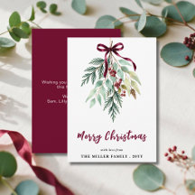 Acuarela de Navidad con Verde y Cinta de Borgoña