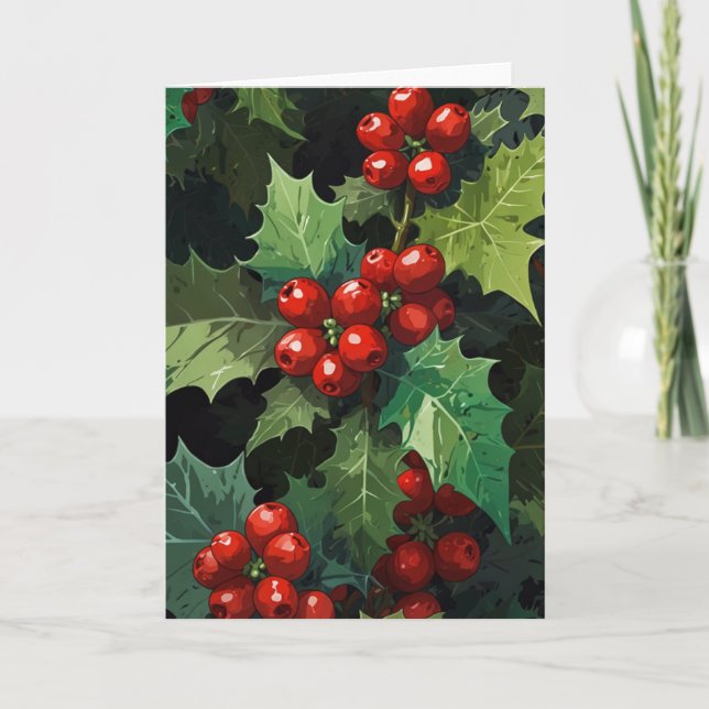 Acuarela de Navidad hojas de bayas de acebo botáni (Anverso)