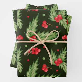 Acuarela de Navidad Holly Berry con Hojas 