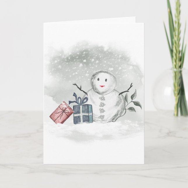 Acuarela de Navidades Snowman y tarjeta de Año Nue (Anverso)