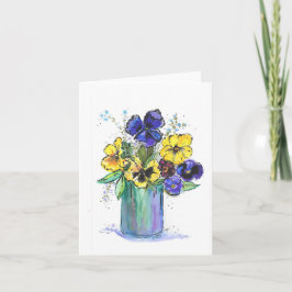 Acuarela de pansies original de notecard plegado