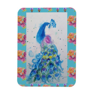 Acuarela de pavo azul Aqua refrigerador imán