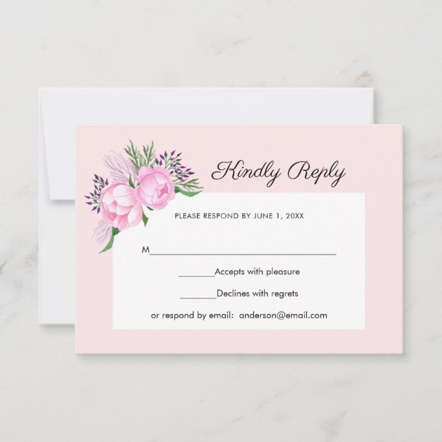 Acuarela De Peonies Rosados | RSVP (Anverso)