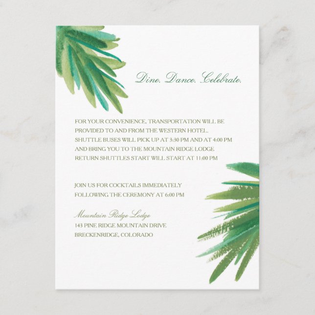 Acuarela de Pine Woods | Recepción de bodas (Anverso)