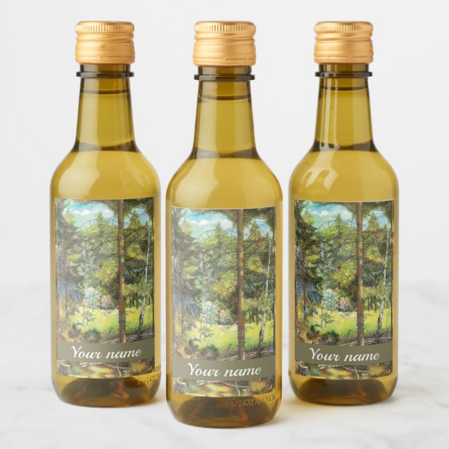 acuarela de pintura de bosques de pino (Botellas)