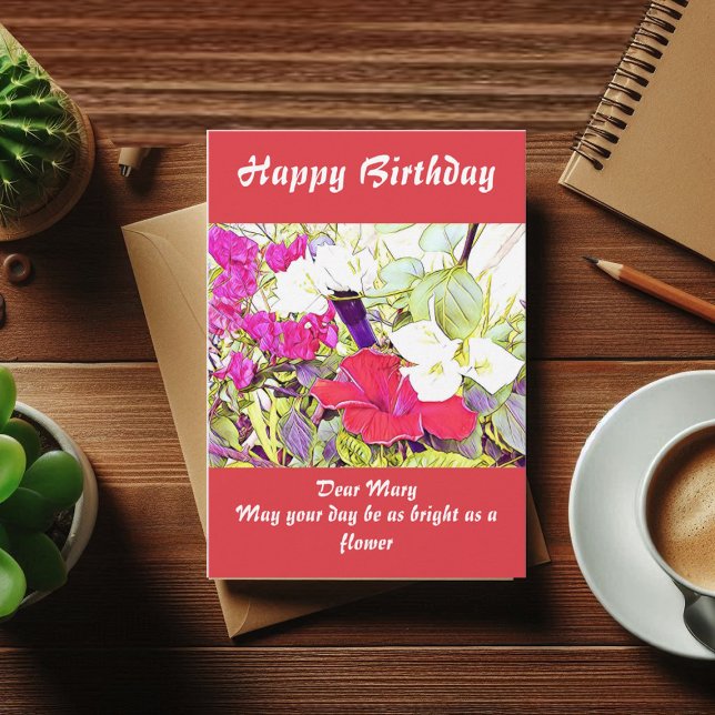 Acuarela de primavera Hibiscus Floral Greeneration (Custom Name Watercolor Hibiscus Birthday Card)