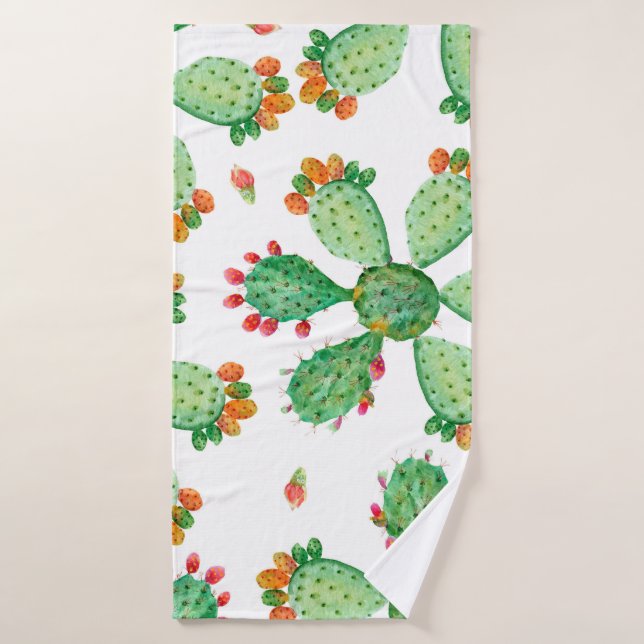 Acuarela de rastrillo de fondo de cactus sin costu (Toalla de baño)