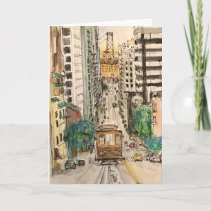 Acuarela de San Francisco en tarjeta de felicitaci