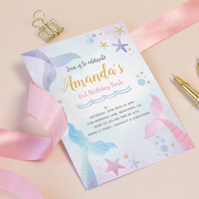 Acuarela de sirena Invitación de cumpleaños (Subido por el creador)
