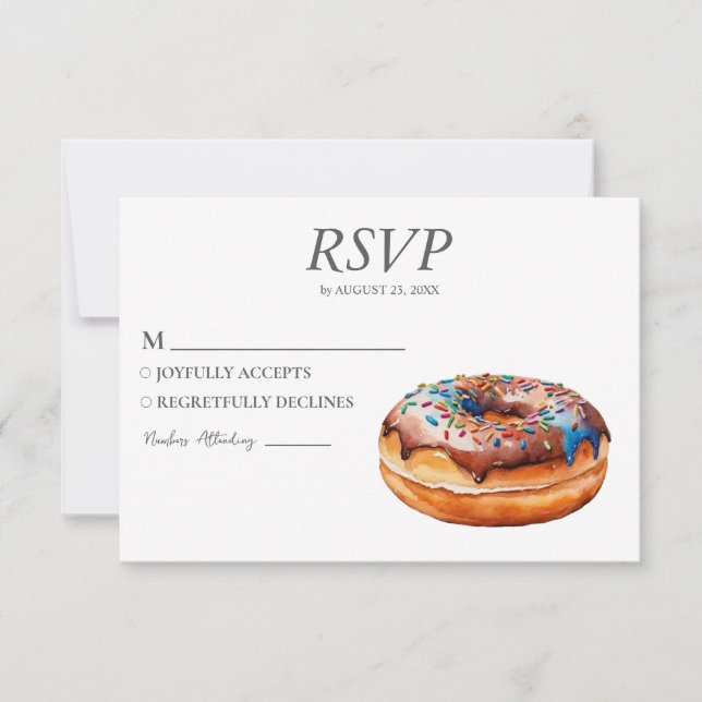 Acuarela Donut RSVP Boda de tarjetas Dulce (Anverso)