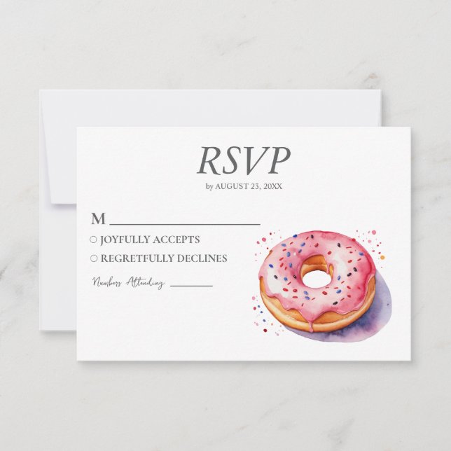 Acuarela Donut RSVP Boda de tarjetas Dulce (Anverso)