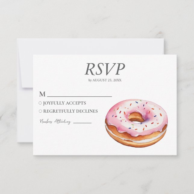 Acuarela Donut RSVP Boda de tarjetas Dulce (Anverso)