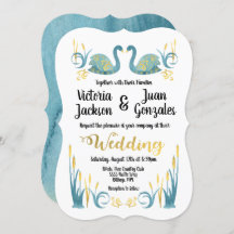 Acuarela dorada Cisnes Invitaciones a la boda