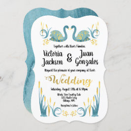 Acuarela dorada Cisnes Invitaciones a la boda