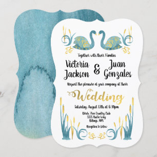 Acuarela dorada Cisnes Invitaciones a la boda