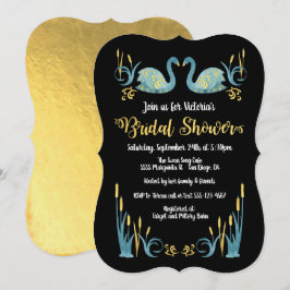 Acuarela dorada Swans Bridal Shower Invitación
