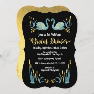 Acuarela dorada Swans Bridal Shower Invitación
