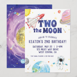 Acuarela dos invitaciones de cumpleaños al espacio