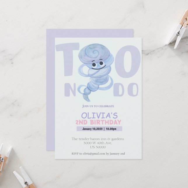 Acuarela Dos nados Segunda invitación de cumpleaño (Anverso/Reverso In Situ)