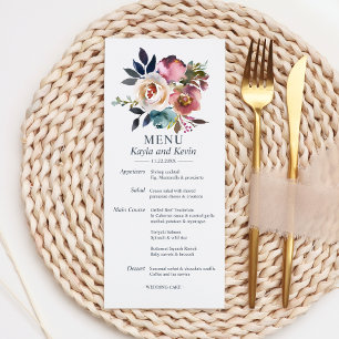 Acuarela Dusty Blue Mauve Floral Boda MENU