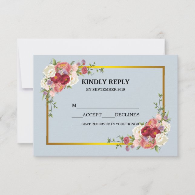 Acuarela Dusty Gray Gold Rubor Peach Floral RSVP (Anverso)