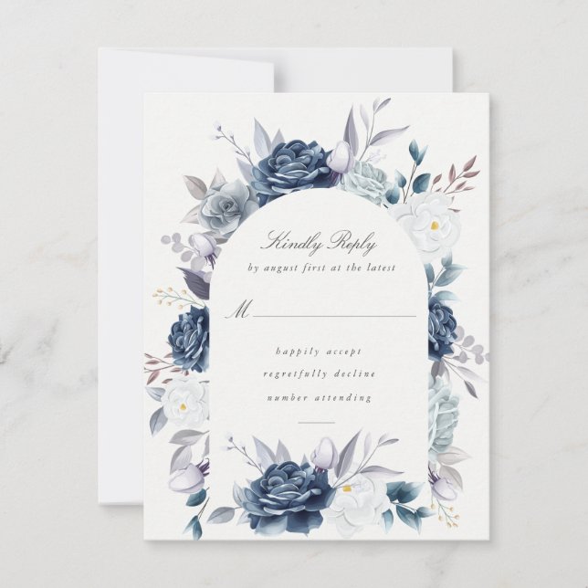 Acuarela Elegante Dusty Blue Floral rsvp (Anverso)