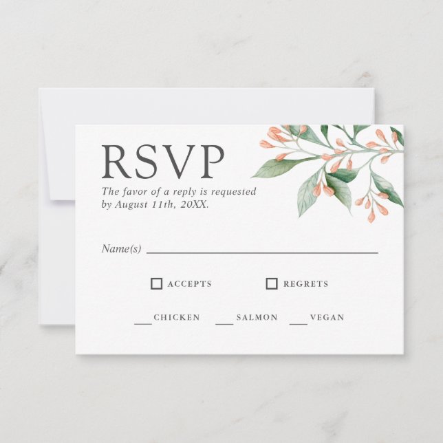 Acuarela elegante floral RSVP con platos principal (Anverso)