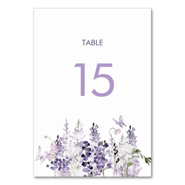 Acuarela Elegante Flores Lilac Número de mesa (Anverso)