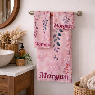 Acuarela Elegantes Enredaderas con Fondo Rosa