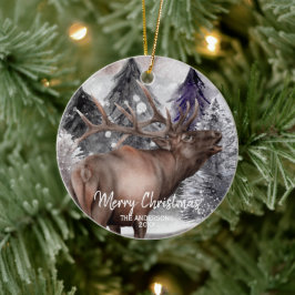Acuarela Elk Deer en ornamento navideño forestal