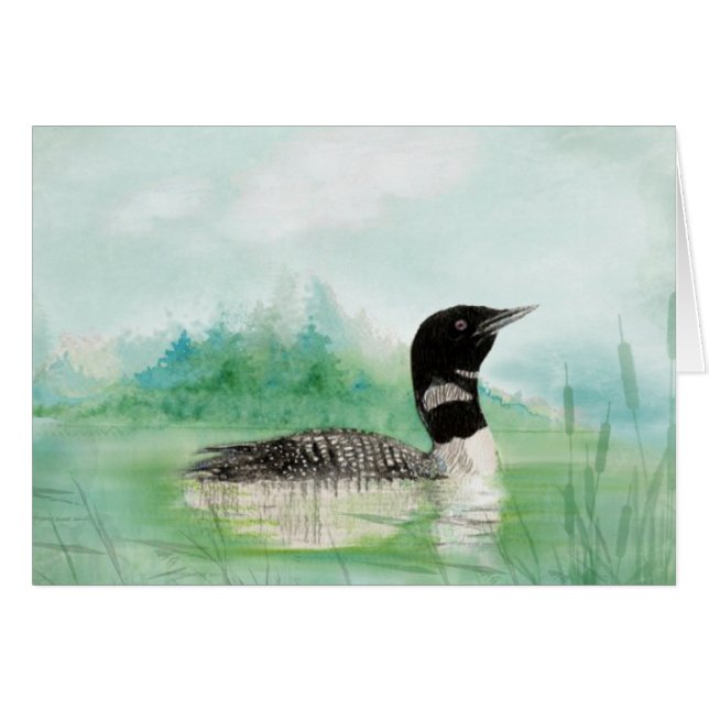 Acuarela en blanco Loon Bird Nature Art (Anverso (Horizontal))