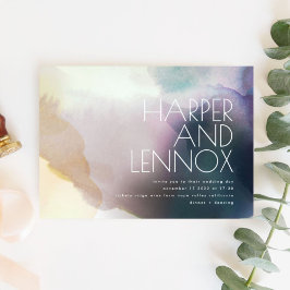 Acuarela en la invitación a la boda púrpura y de o