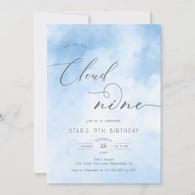 Acuarela En La Nube 9 Invitación De Cumpleaños (Anverso)