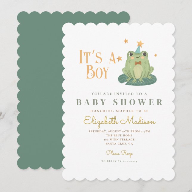 Acuarela es un niño Frog Invitación a Baby Shower (Anverso / Reverso)